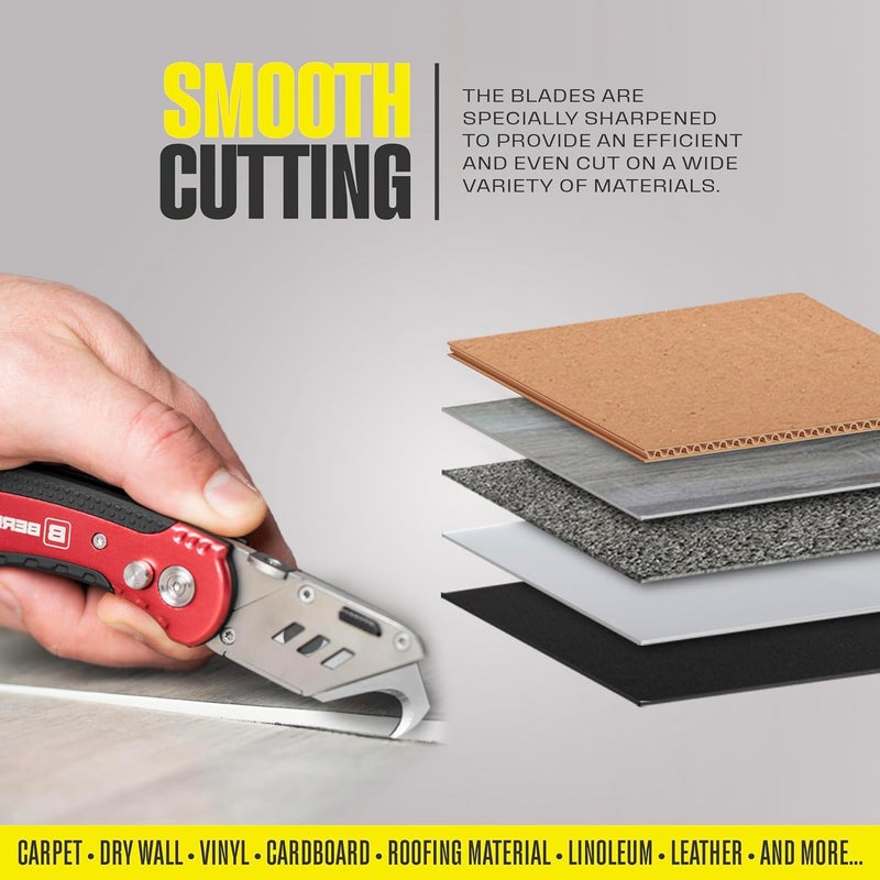 Berkling Utility Hook Razor Blades 50 PCS With Dispenser, SK2H Laser Sharpened Hardened, Ultra 3X Sharper and 5X Durable, Heavy Duty Replacement Blades for Carpet, Roofing Blade Knife, Box Cutter - Image 5